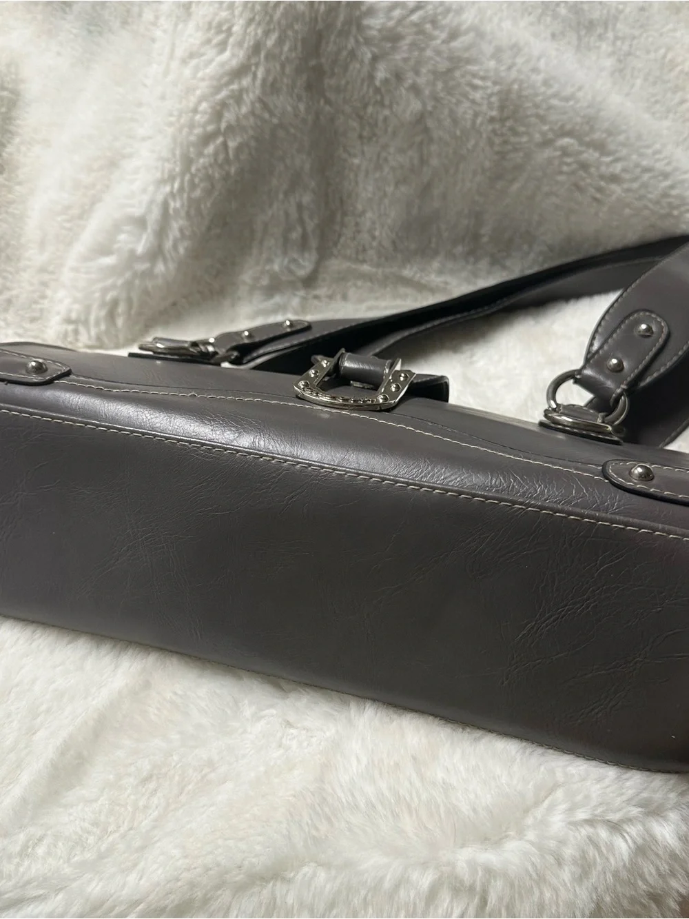 Vintage Y2K Rossetti Handbag Dark Gray Faux Leather chunky purse bag